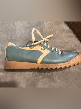 Born Green Leather Sneaker with Tan Trim